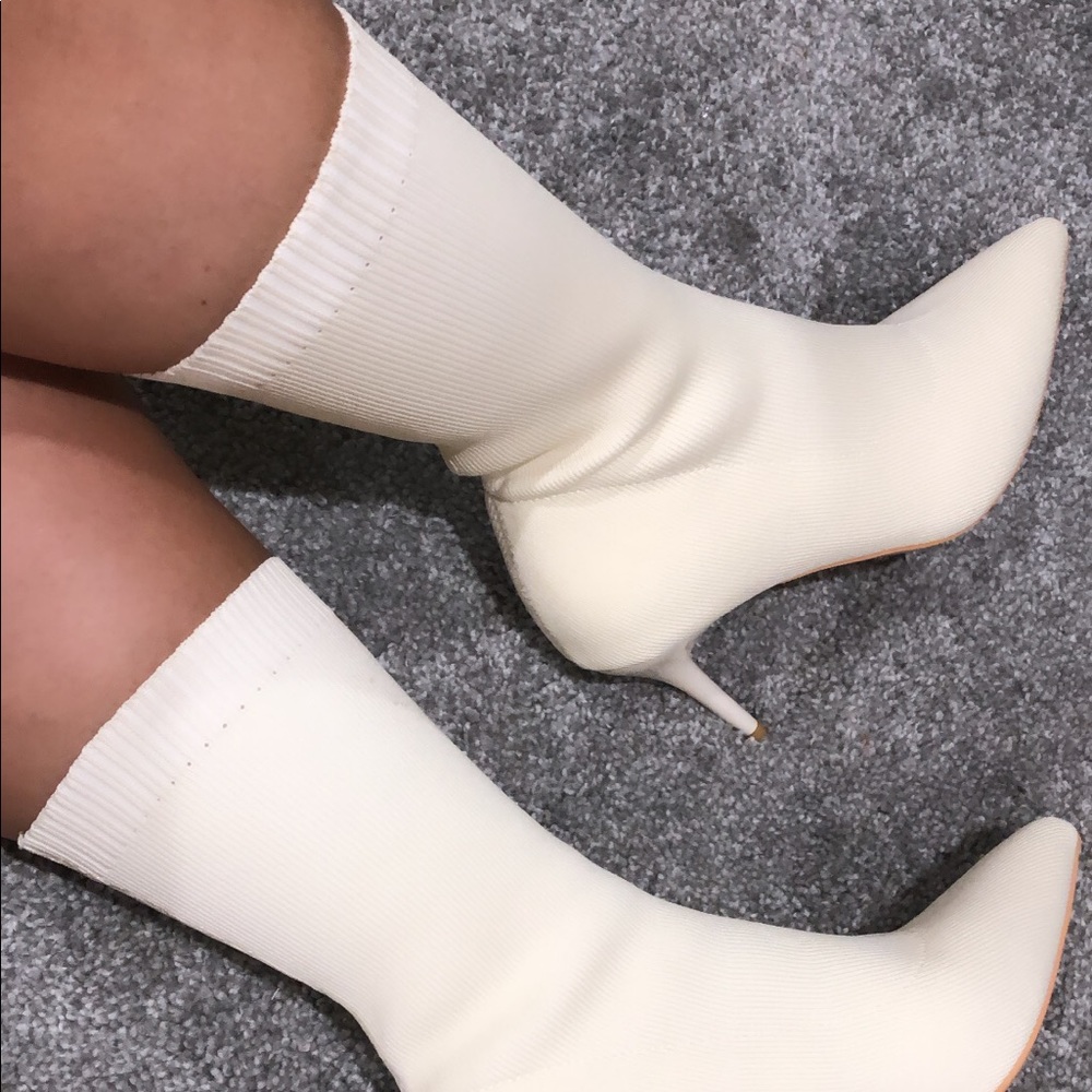 Sock-knit cream bootie